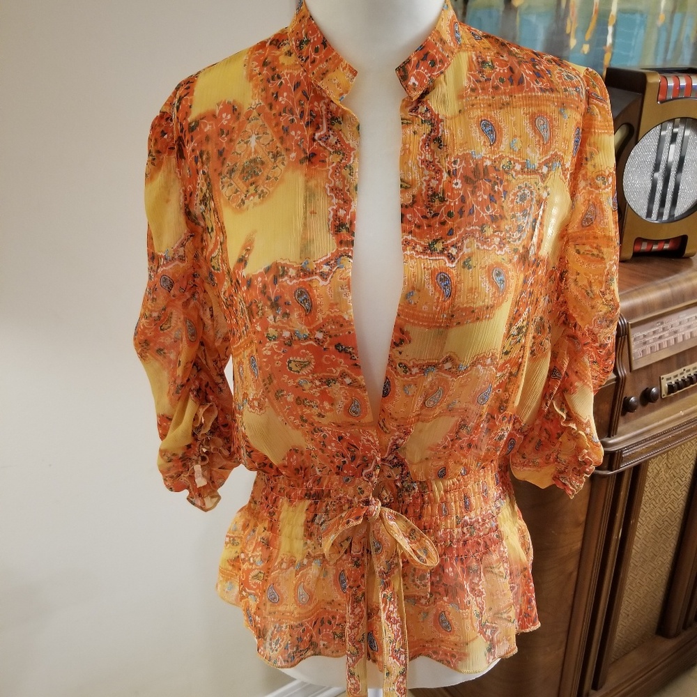 Womens orange sheer blouse